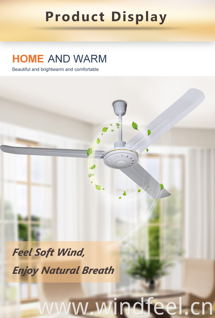 56 Inch SMC Style AC Ceiling Fan with Three Flat Metal Blades for South America Market